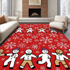Christmas Gingerbread Snowflakes Red Background Rug