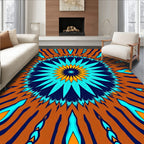 Bold Abstract Sunburst Teal Orange Rug