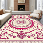 Crimson Floral Medallion Cream Rug