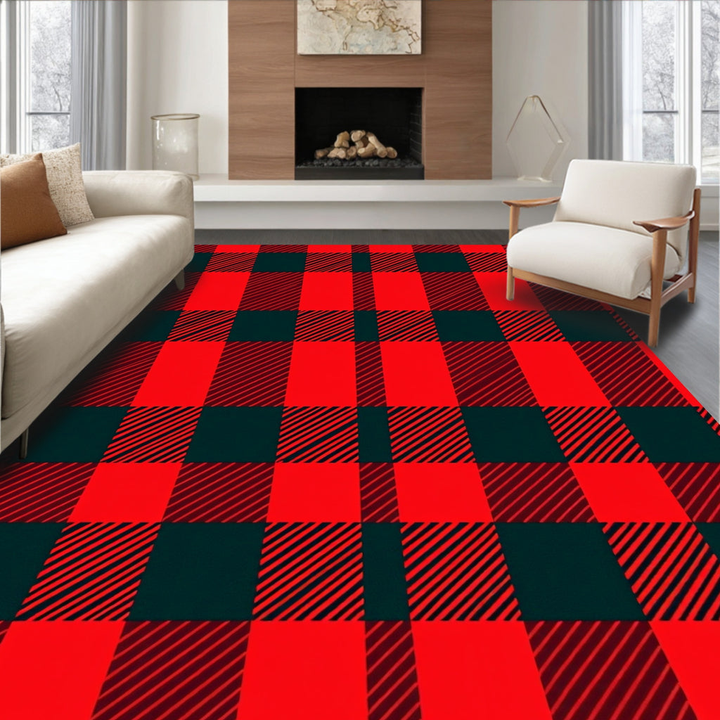 Bold Red Lumberjack Plaid Squares Rug