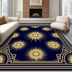 Radiant Sunburst Navy Gold Frame Rug