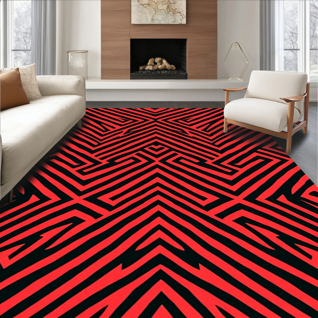 Bold Red Abstract Maze Rug