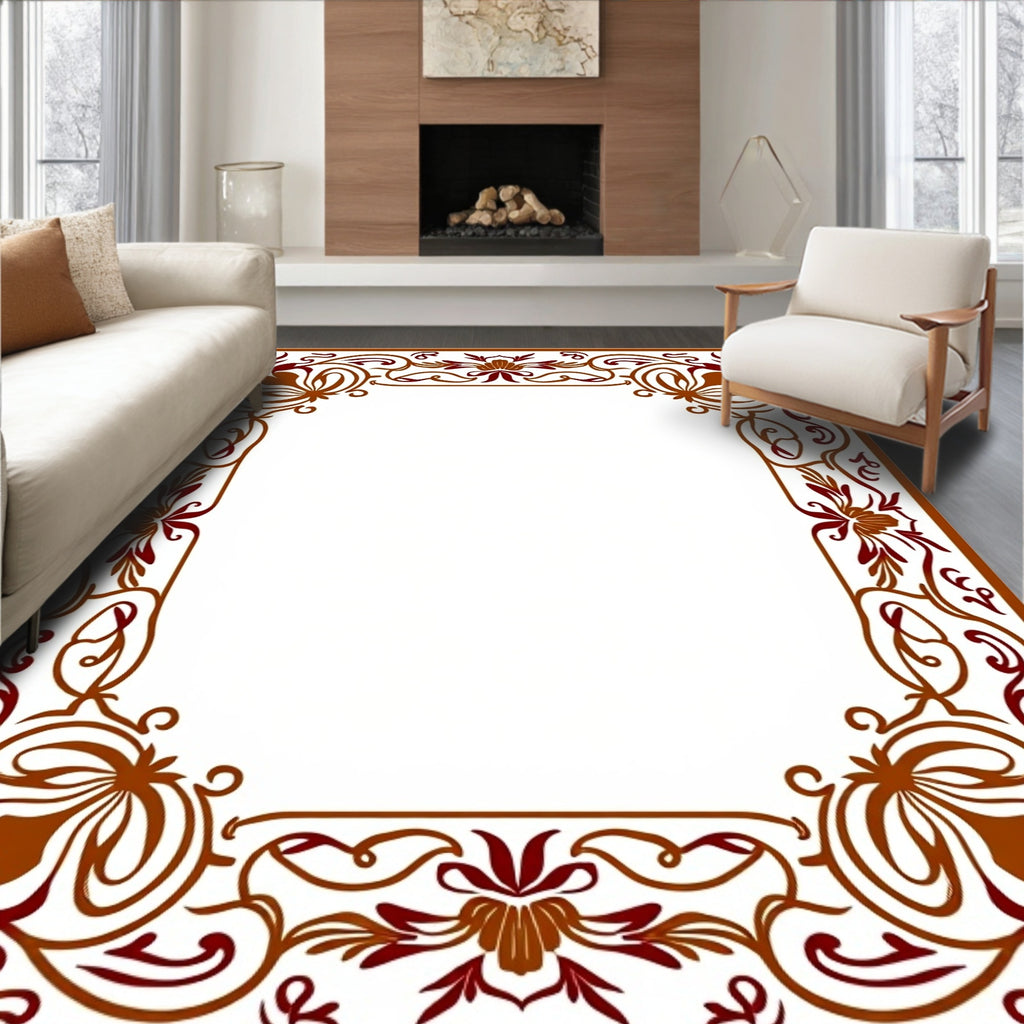 Ornate Crimson Floral Border Rug