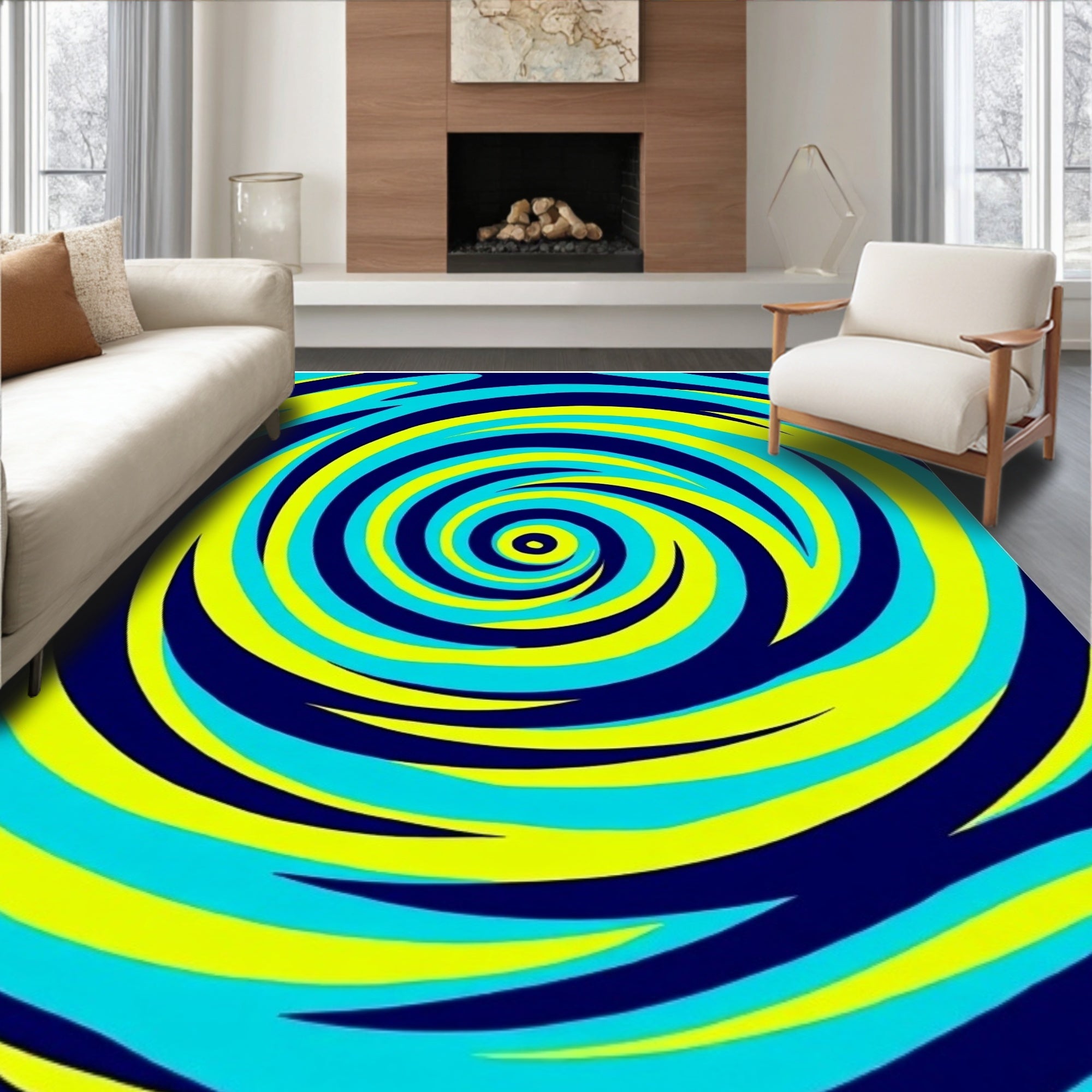 Bold Blue Yellow Swirl Rug
