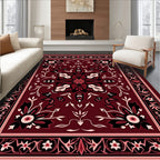 Ornate Scarlet Floral Vine Border Rug