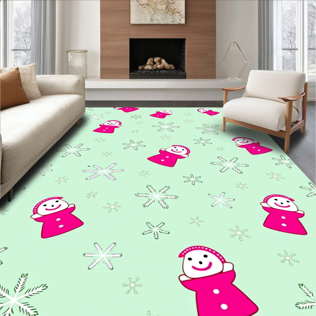 Pink Snowman Snowflake Fun Rug