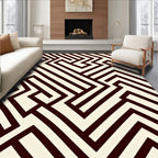 Cream and Dark Red Geometric Maze Rug