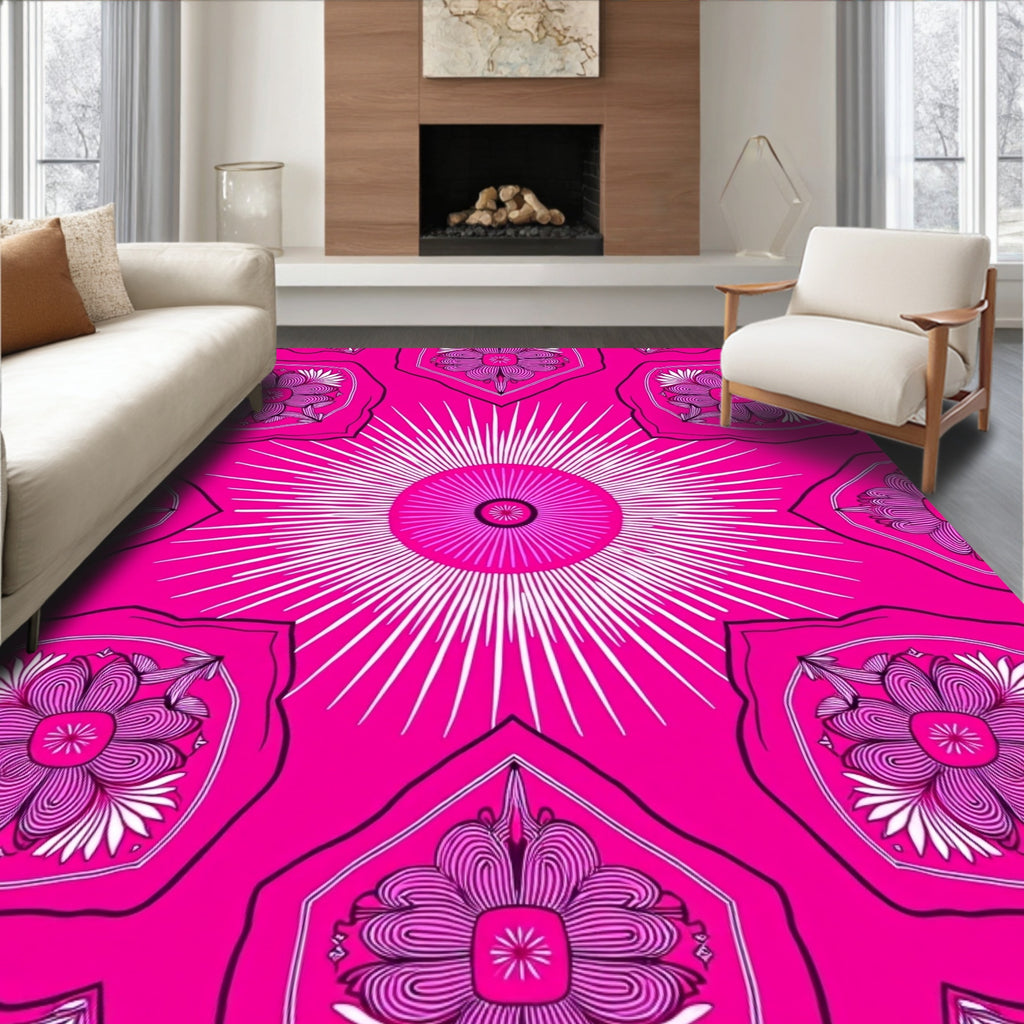 Vibrant Pink Floral Sunburst Medallion Rug