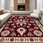 Crimson Floral Sunburst Medallion Rug