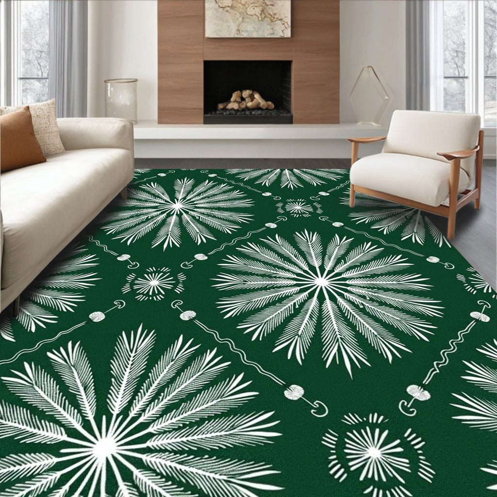 Forest Green White Starburst Lattice Runner Rug
