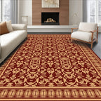 Rich Burgundy Golden Damask Border Rug