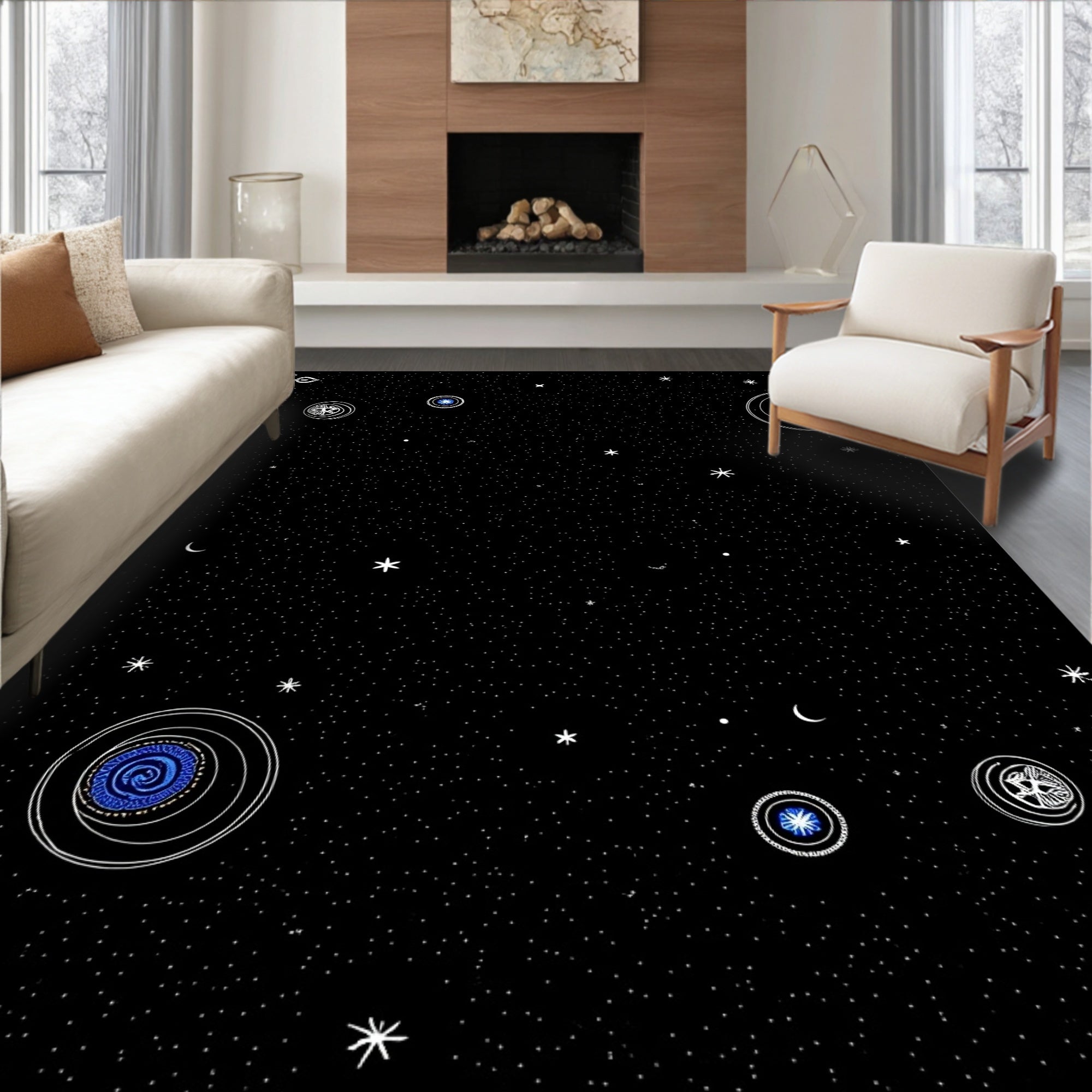 Cosmic Dark Blue Starry Night Rug