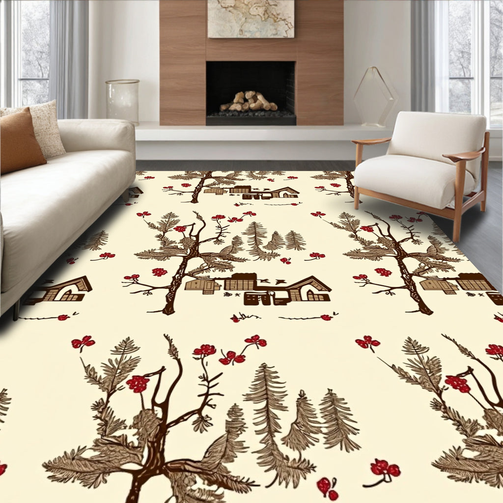 Woodland Village Red Berry Scene Rug