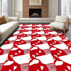Red White Abstract Bird Silhouette Rug