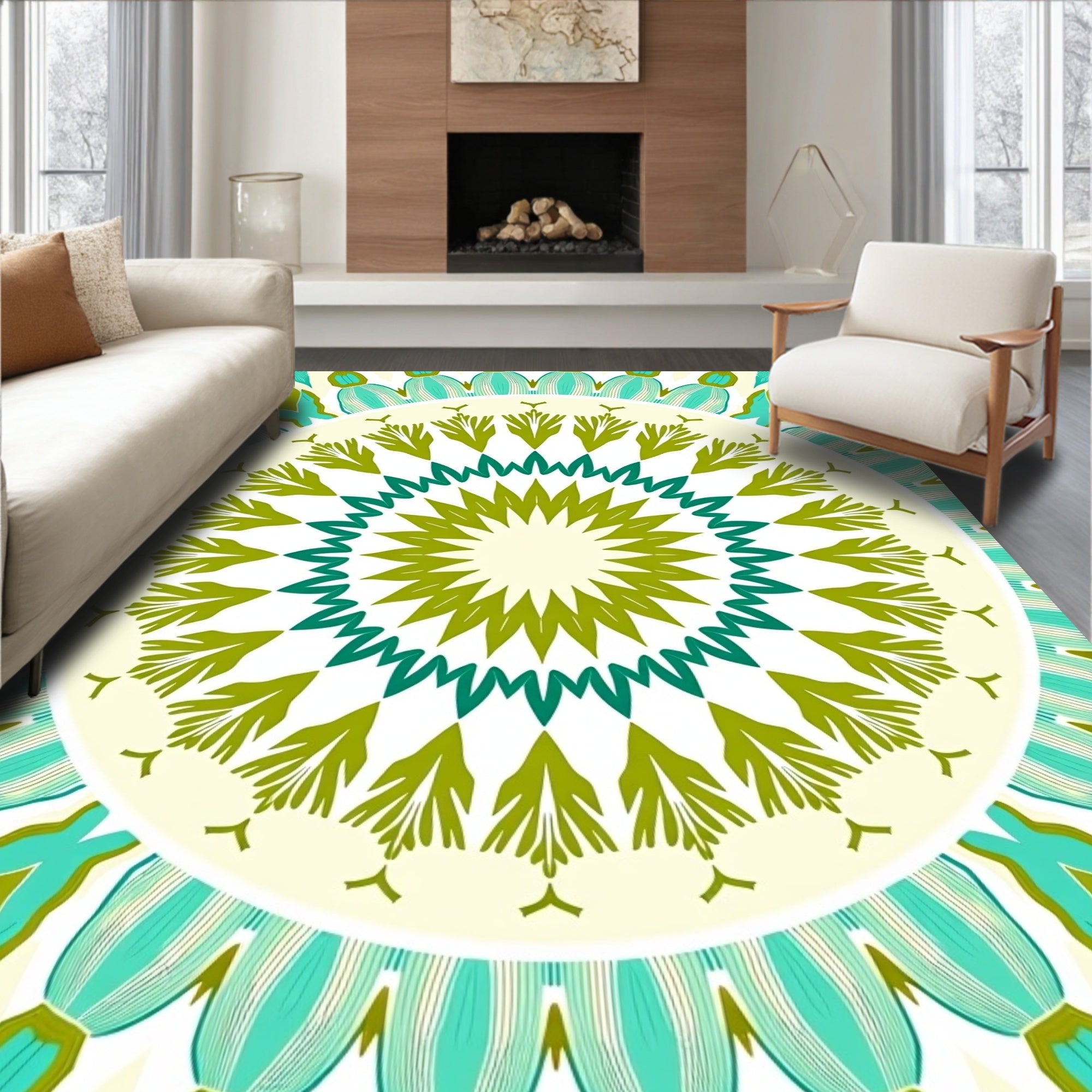 Radiant Teal Green Mandala Sunburst Rug