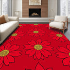 Vibrant Red Yellow Floral Blossom Rug
