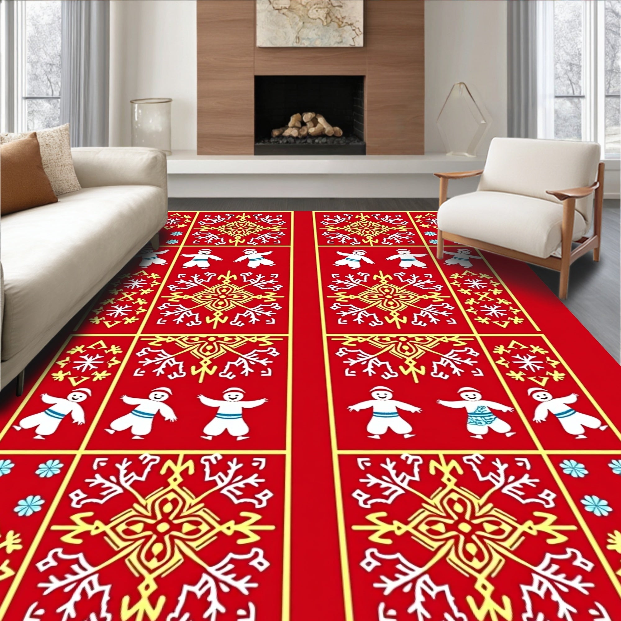 Whimsical Folk Art Children Medallion Rug