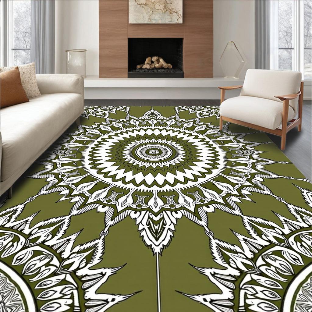 Olive Green Detailed Mandala Rug