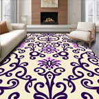 Ornate Purple Floral Scrollwork Rug