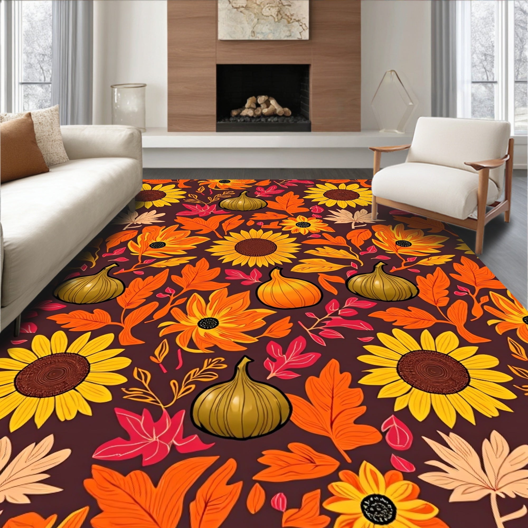 Autumn Harvest Sunflower Fig Botanical Rug