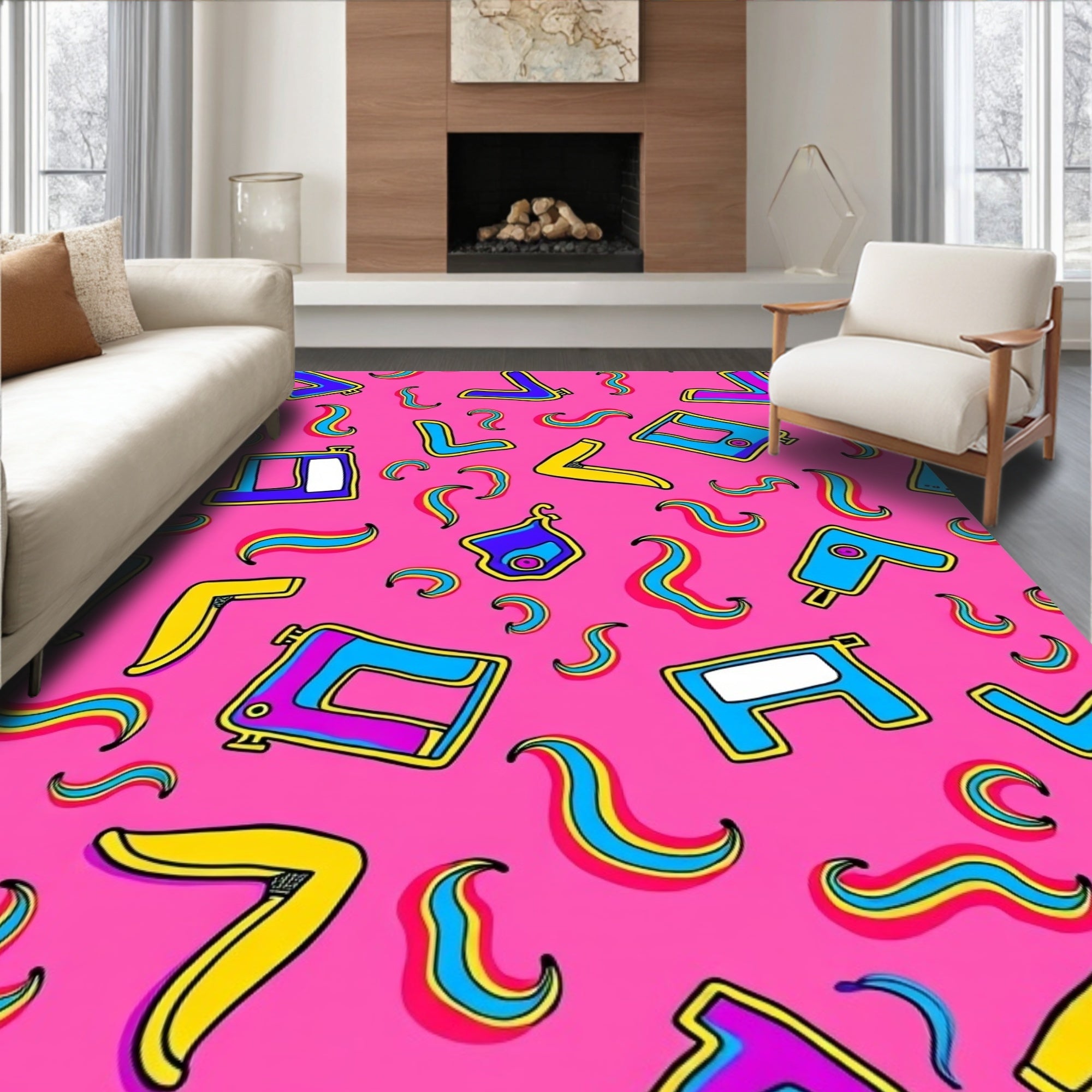 Vibrant Pink Abstract Shapes Rug