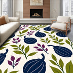 Deep Blue Fig Leaf Botanical Arrangement Rug