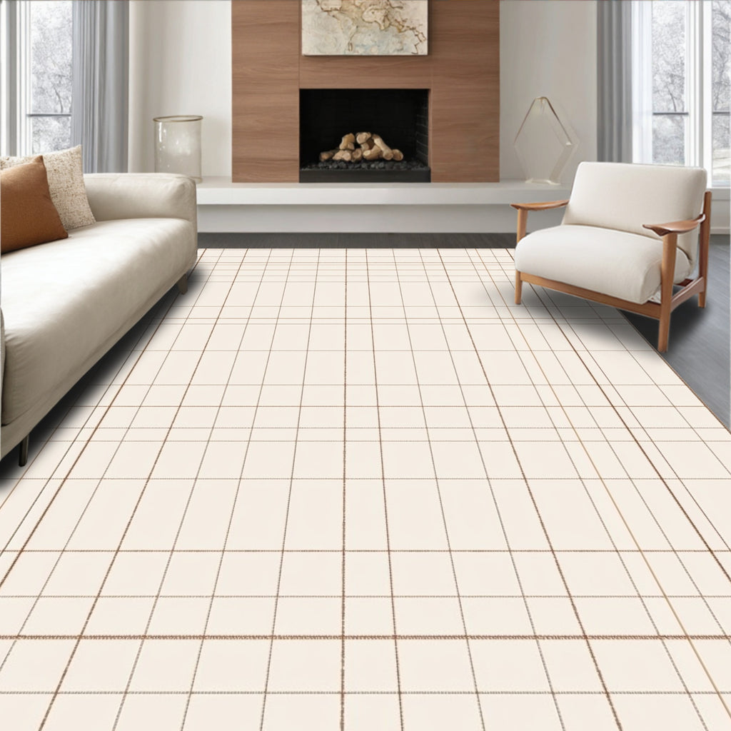 Cream Tan Classic Plaid Rug