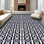 Black White Historic Scrollwork Border Rug