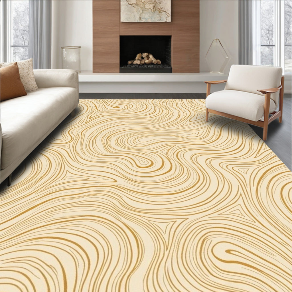 Golden Swirling Wood Grain Rug