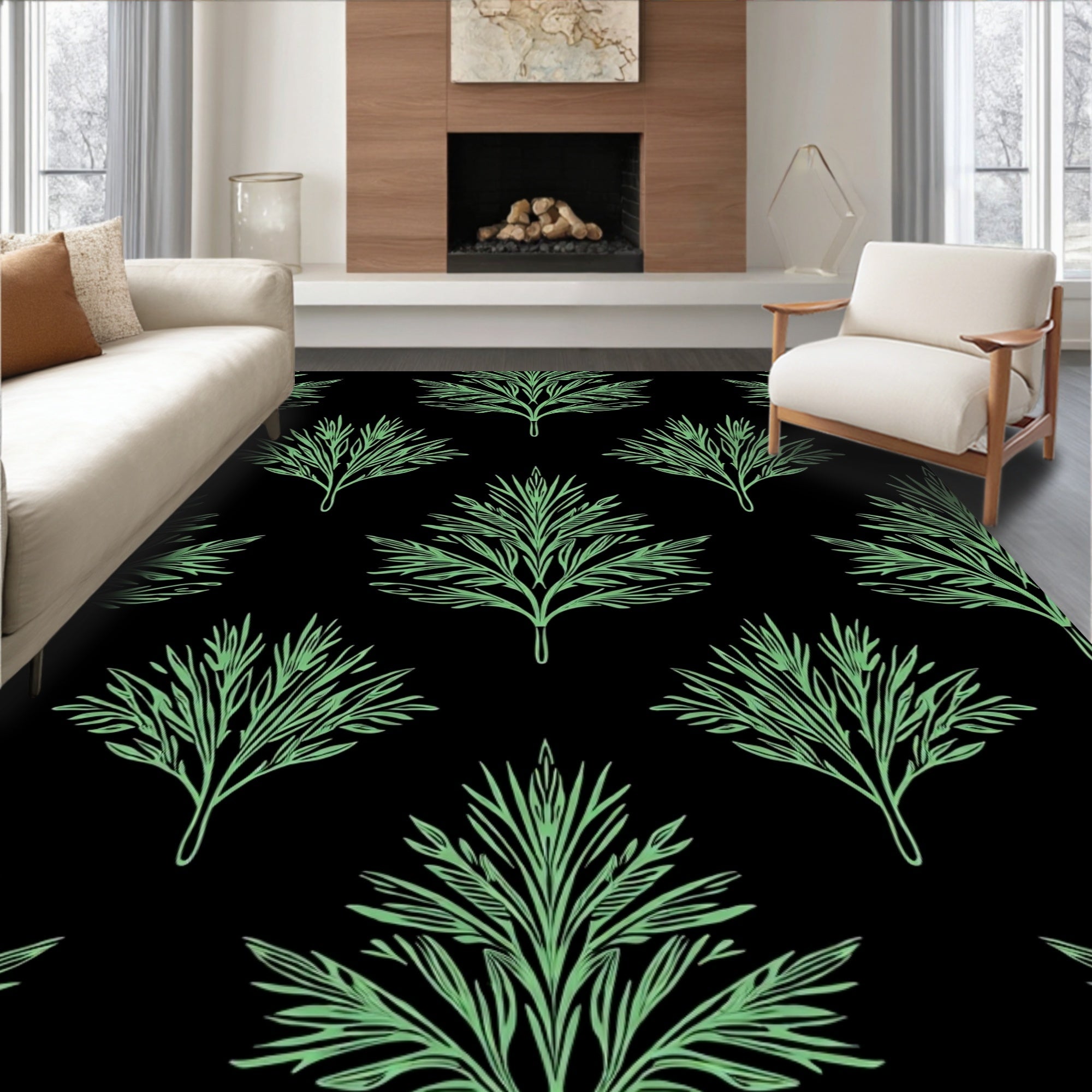 Mint Green Branch Cluster Repeat Rug