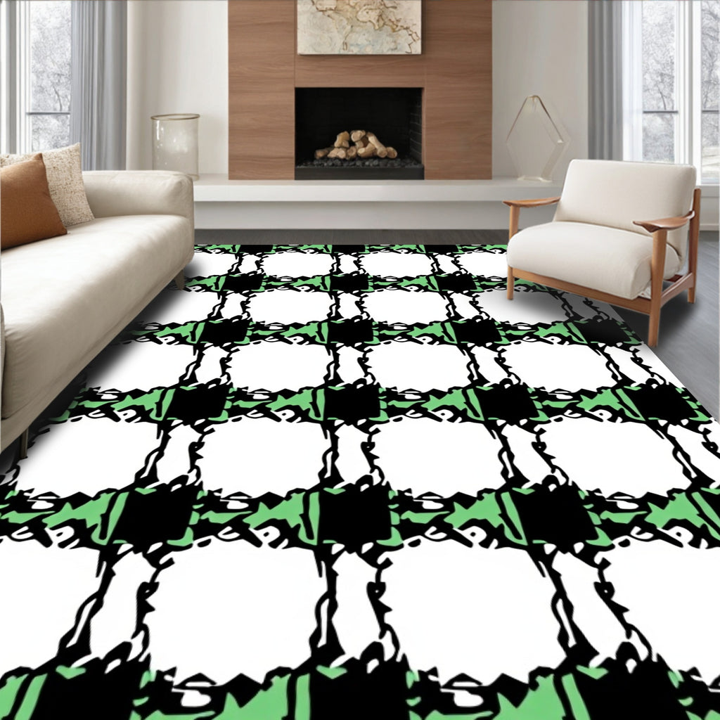 Rough Black Green White Plaid Squares Rug