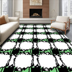 Rough Black Green White Plaid Squares Rug