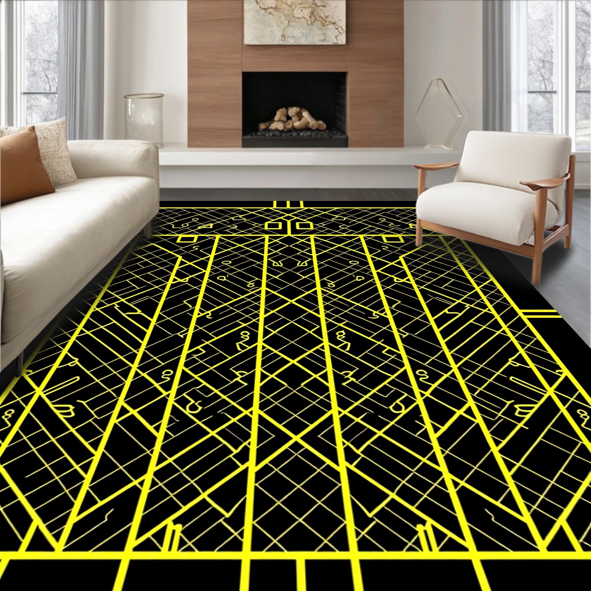 Yellow Geometric Abstract Visual Rug