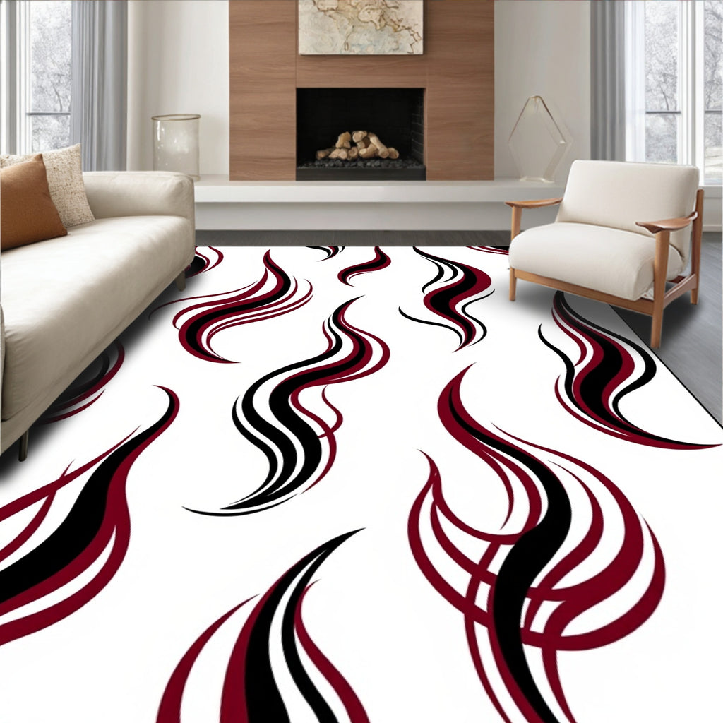 Crimson Black Swirling Flames Rug
