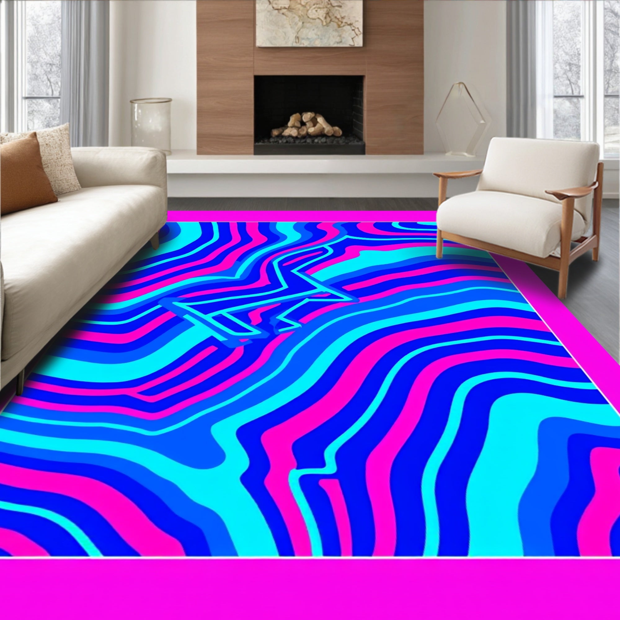 Vivid Blue Pink Abstract Swirls Rug