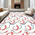 Red Baseball Swirls Cream Rug