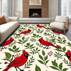 Crimson Cardinal Berry Botanical Illustration Rug
