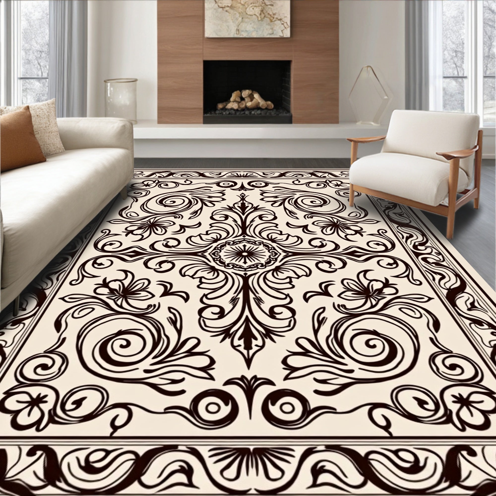 Vintage Floral Scrollwork Border Rug