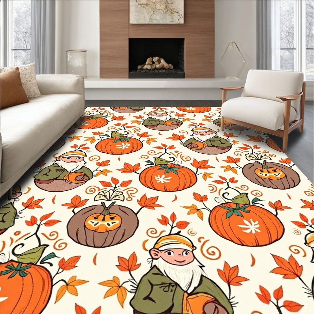 Autumn Gnome and Pumpkin Foliage Rug