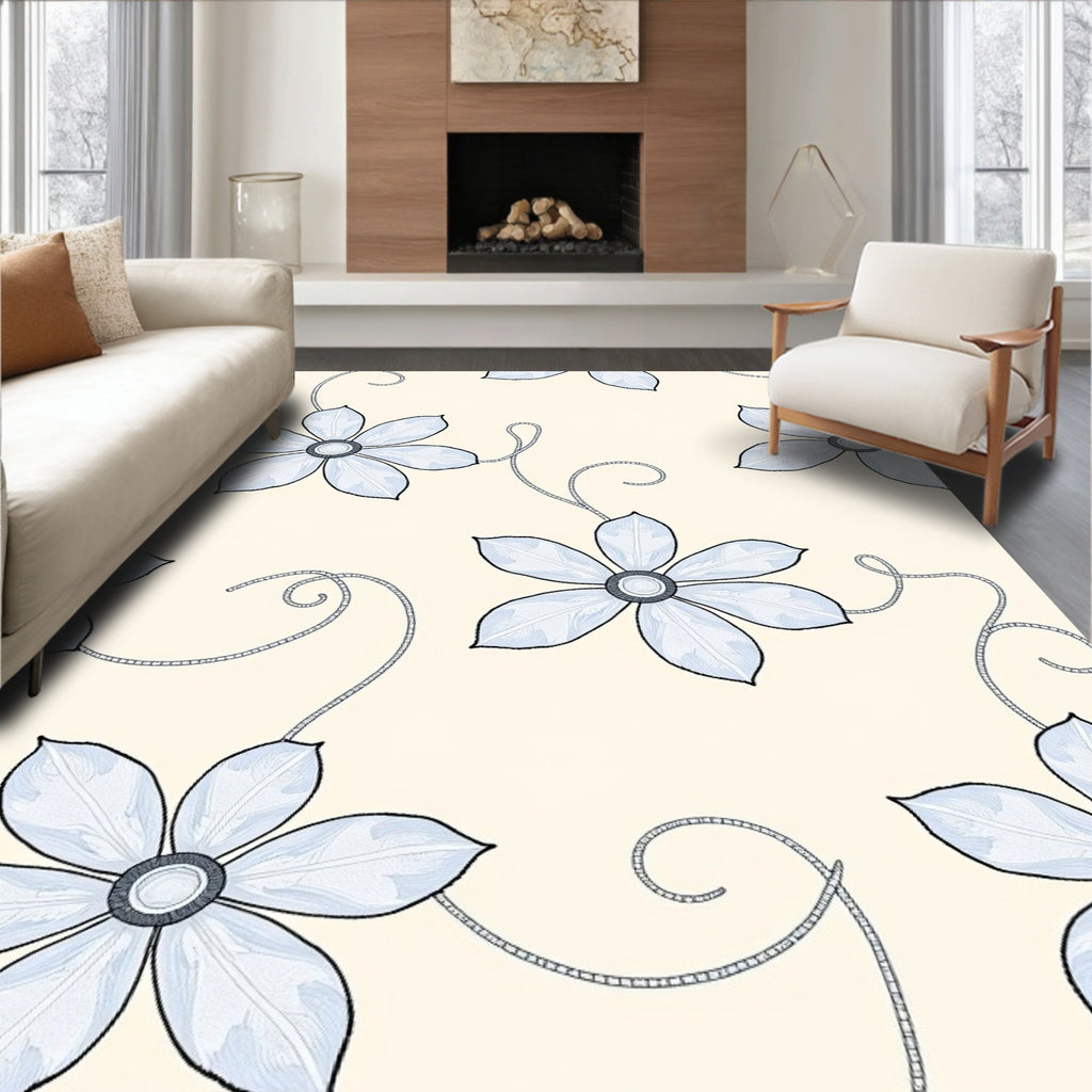 Soft Blue Floral Vine Scroll Rug