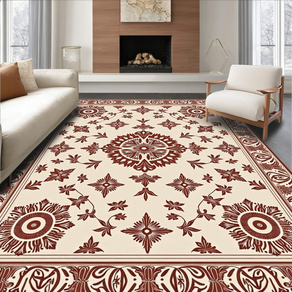 Crimson Floral Medallion Jacobean Rug