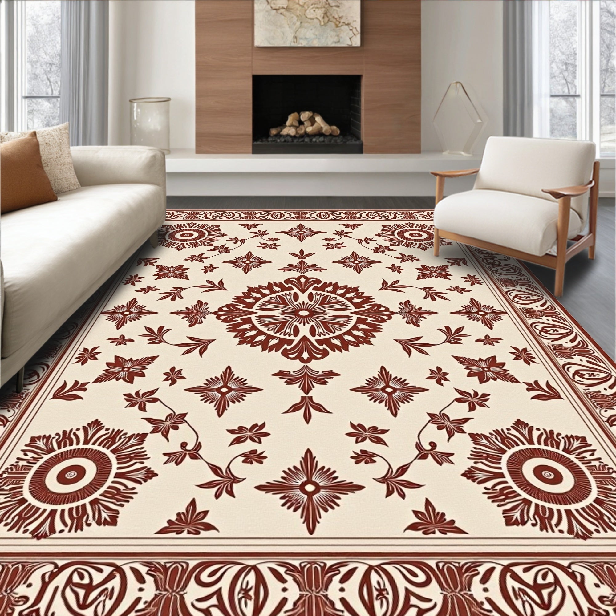 Crimson Floral Medallion Jacobean Rug