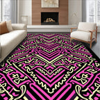 Vibrant Pink Black Geometric Abstract Rug