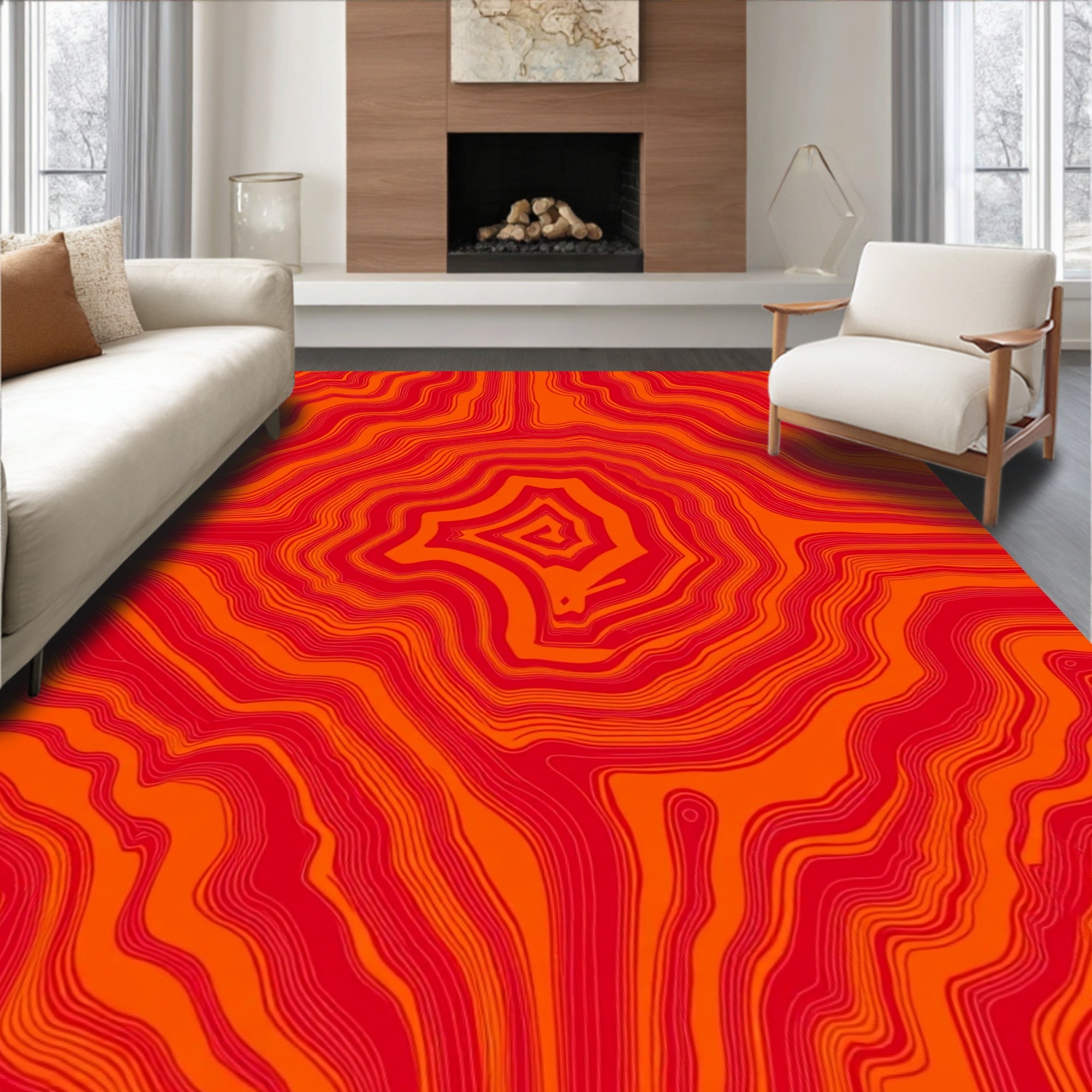 Crimson Orange Agate Swirl Rug