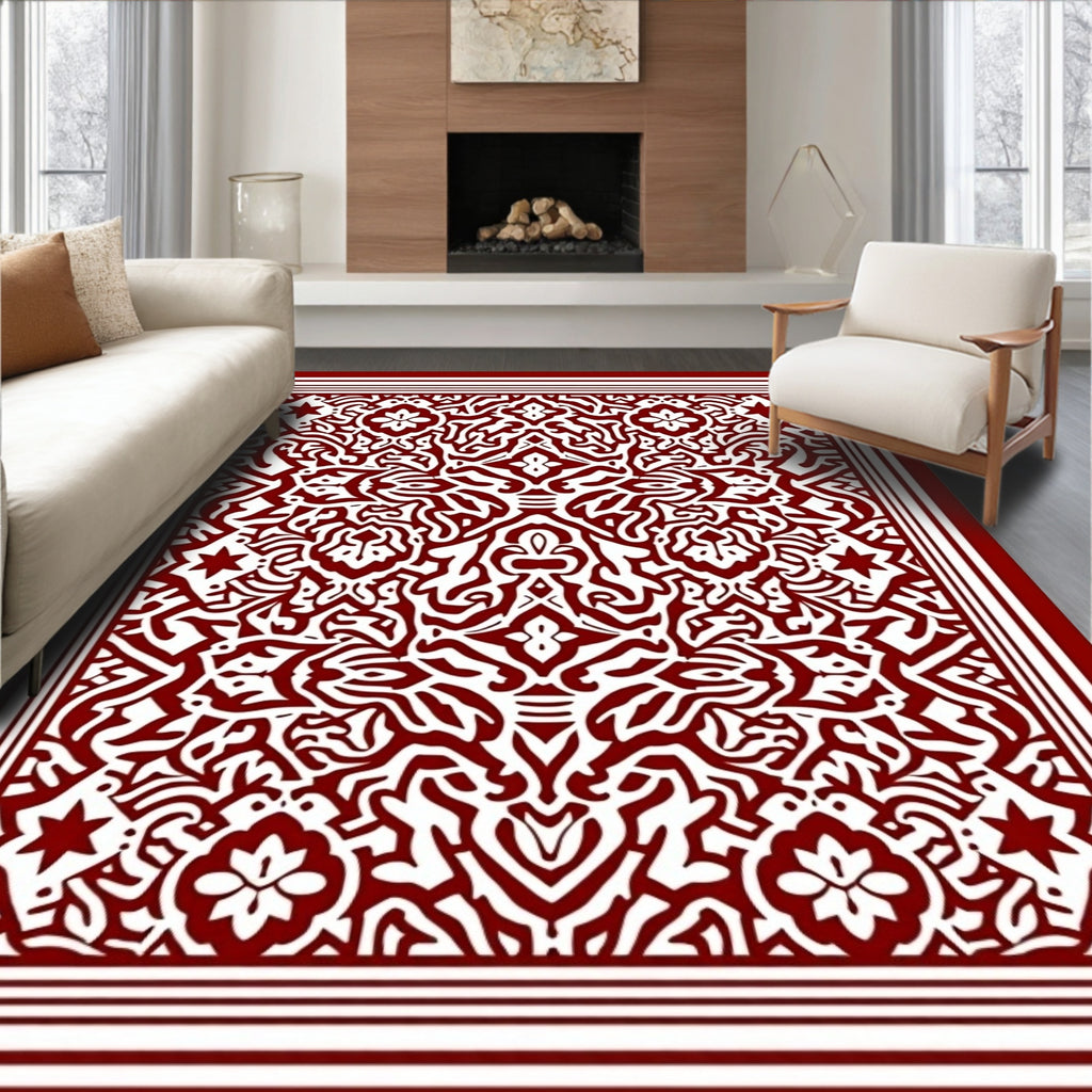 Crimson White Intricate Floral Medallion Rug