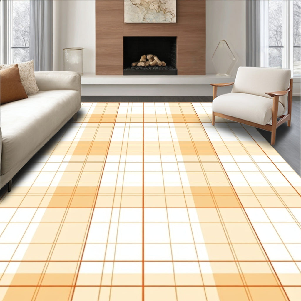 Soft Orange Plaid Grid Rug
