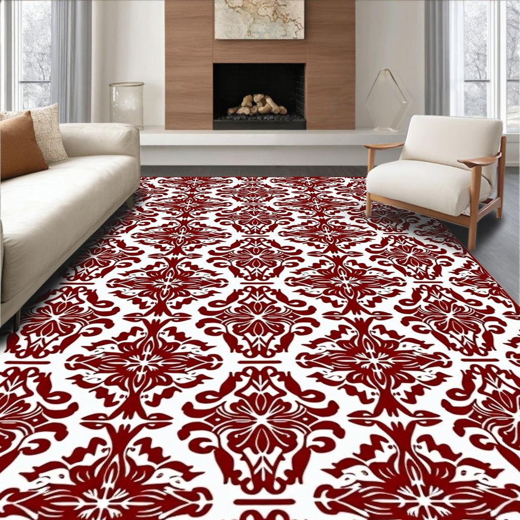 Deep Red Baroque Damask Rug