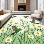 Whimsical Hummingbird Daisy Garden Rug