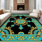 Black and Teal Floral Medallion Rug