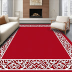 Crimson White Filigree Scrollwork Border Rug